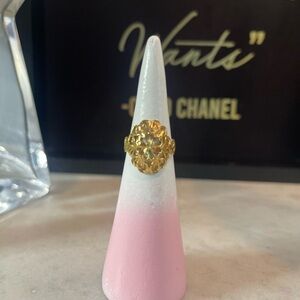 Pretty stamped .925 Sterling Silver & Goldtone overlay Filigree Ring Sz. 5 1/2